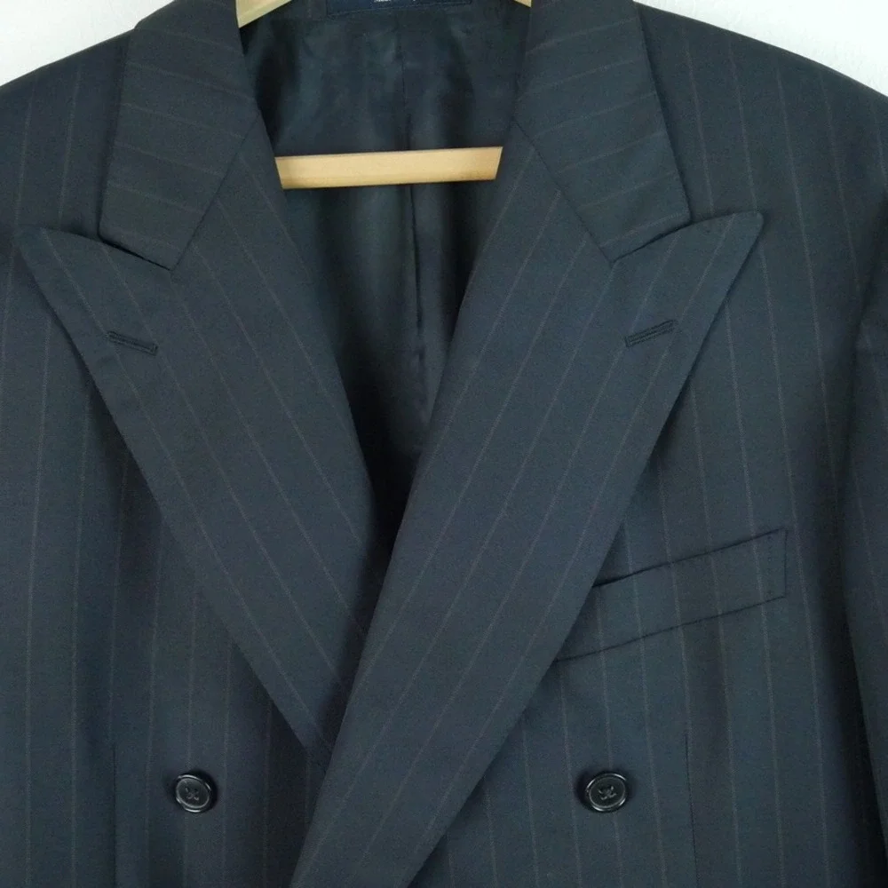 Ermenegildo Zegna Vintage Navy Blue Pinstripe Wool Double Breasted Blazer 52R